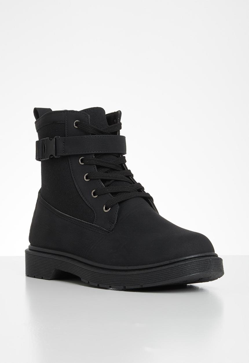 Seduction - Buckle lace up hiking boot - black