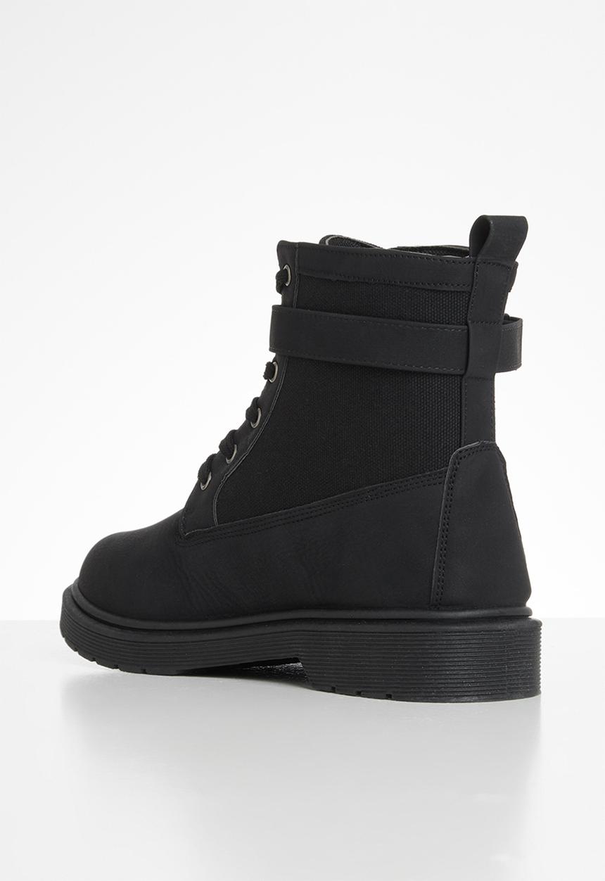 Seduction - Buckle lace up hiking boot - black