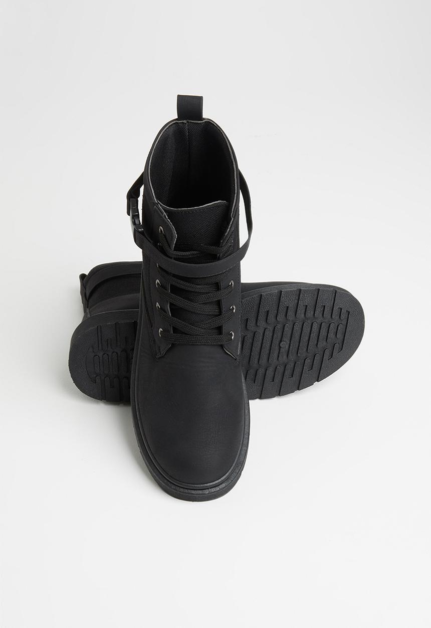 Seduction - Buckle lace up hiking boot - black