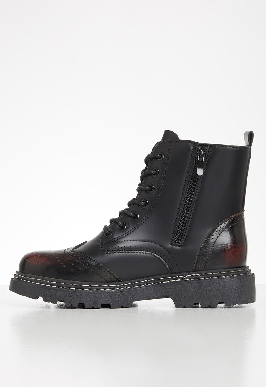 Plum - Volt lace up chunky boot - burgundy & black 