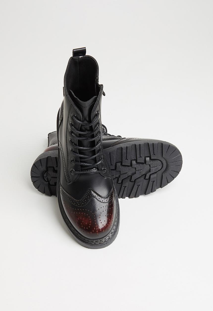 Plum - Volt lace up chunky boot - burgundy & black 