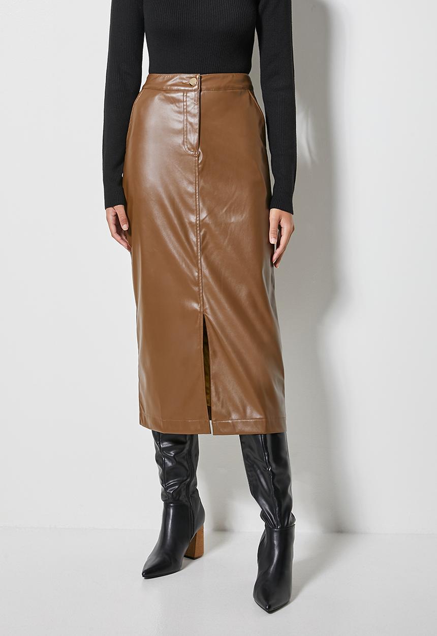 Superbalist - Pu pencil skirt - tan