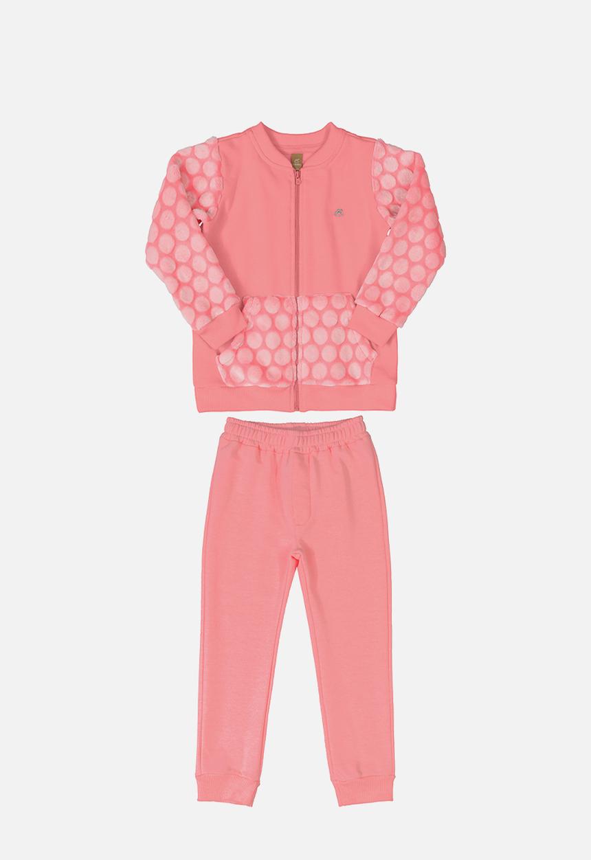 UP Baby - Girls polka dot sweat top & sweatpants set - pink