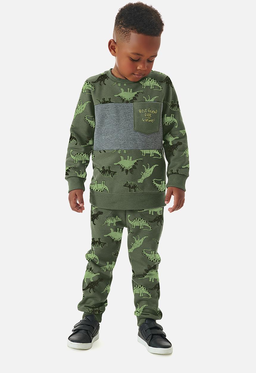 UP Baby - Boys dino sweatshirt & sweatpants set - green