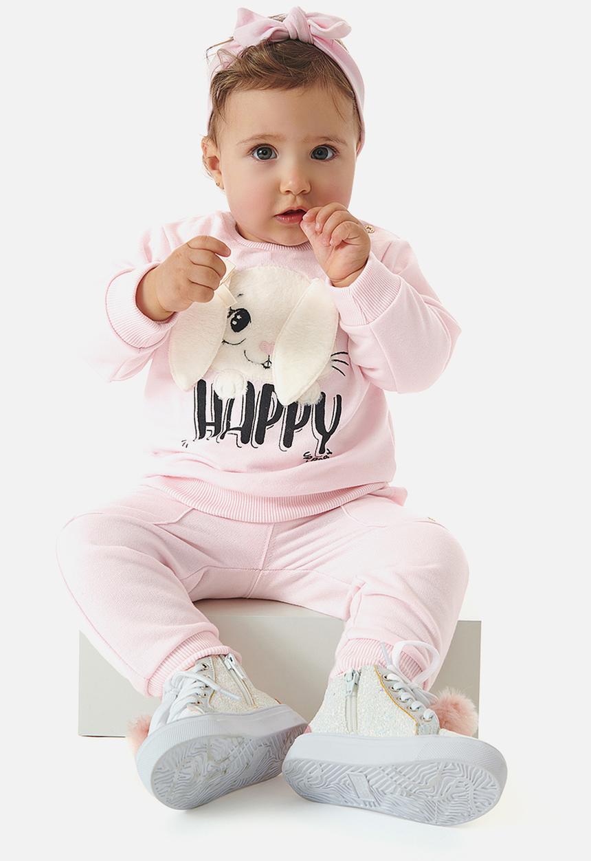 UP Baby - Girls printed sweatshirts & pants set - pink