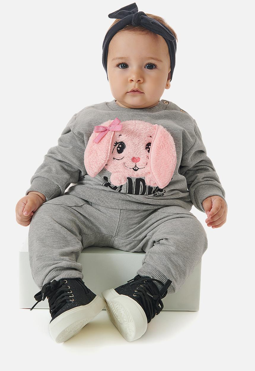 UP Baby - Girls printed sweatshirts & pants set - grey