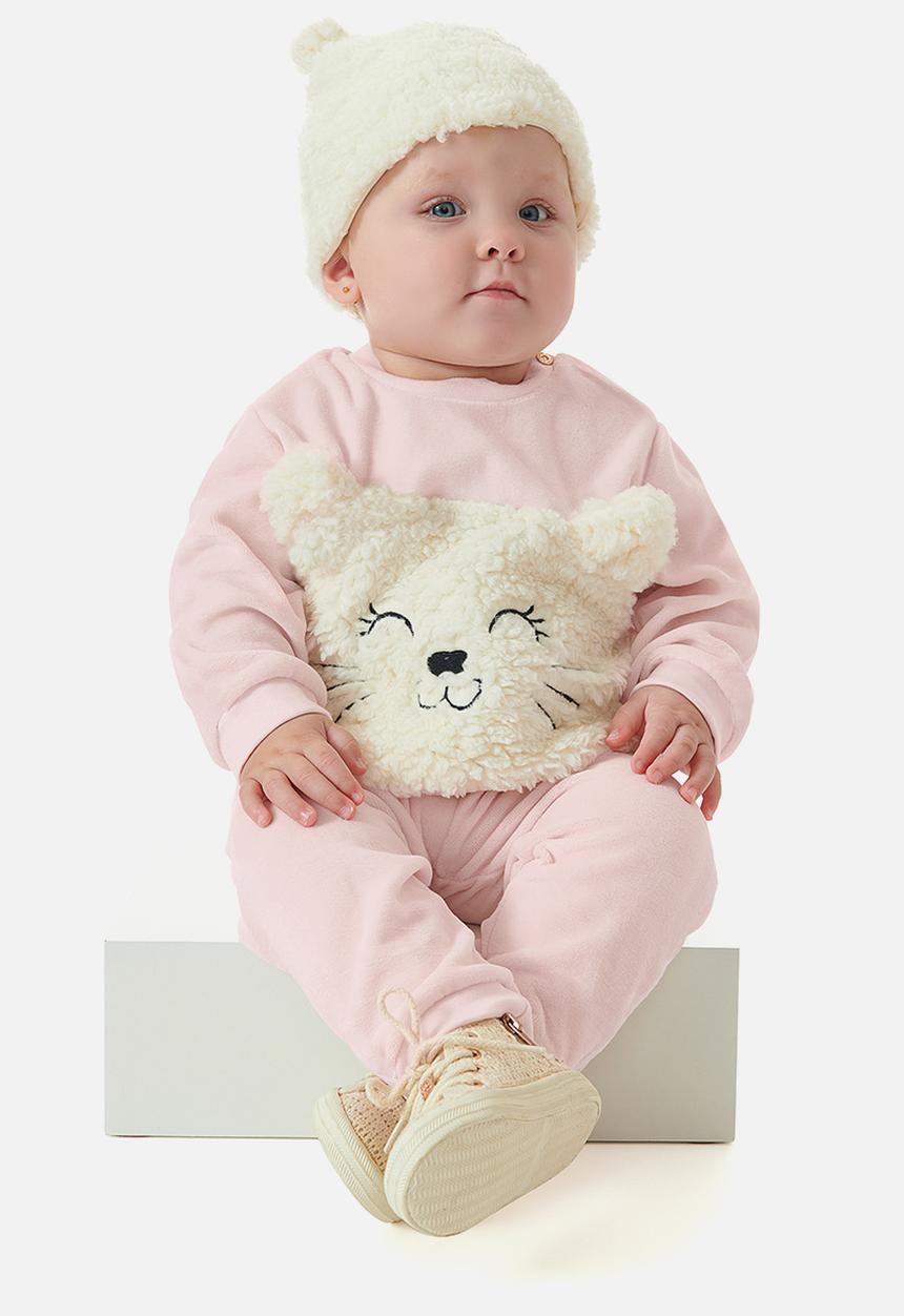 UP Baby - Girls plush top and pants set - light pink