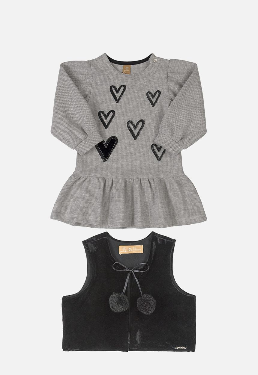 UP Baby - Girls sleeveless jacket & dress set - grey & black