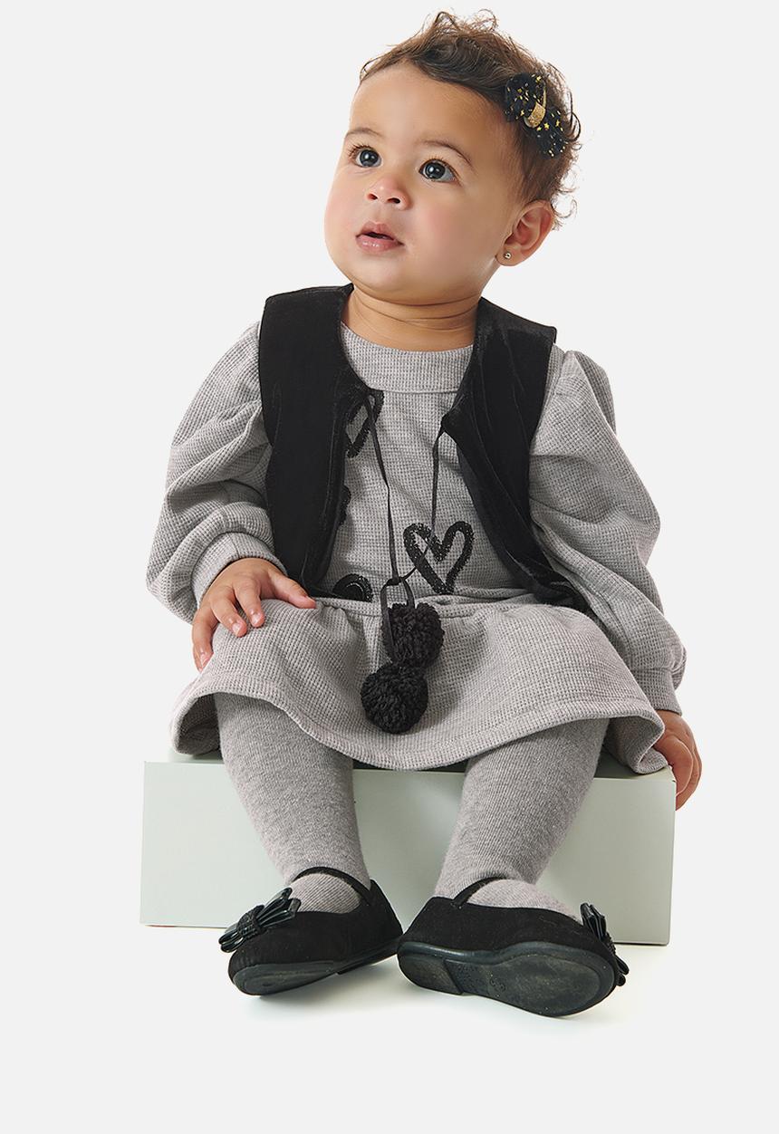UP Baby - Girls sleeveless jacket & dress set - grey & black