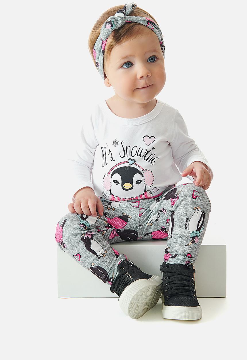 UP Baby - Girls tee, pants & headband set - white