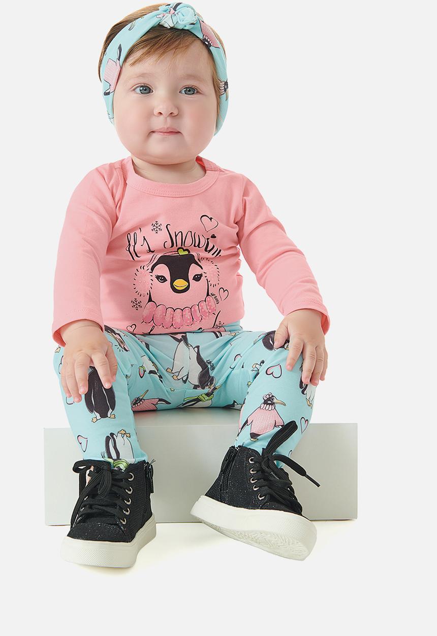 UP Baby - Girls tee, pants & headband set - pink