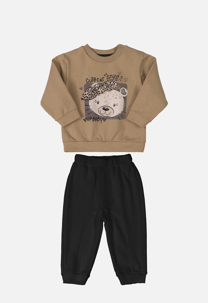 UP Baby - Girls sweatshirt and ribbed pants set - light brown
