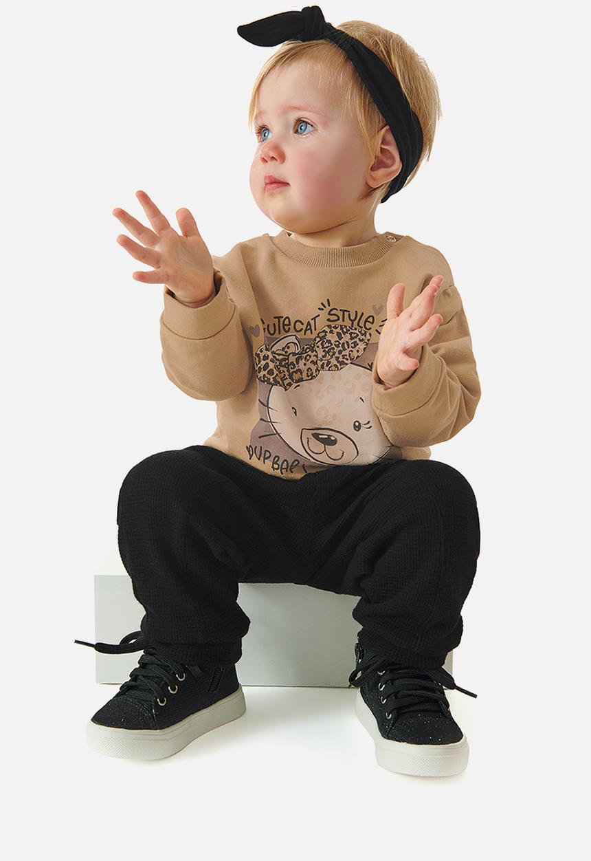UP Baby - Girls sweatshirt and ribbed pants set - light brown