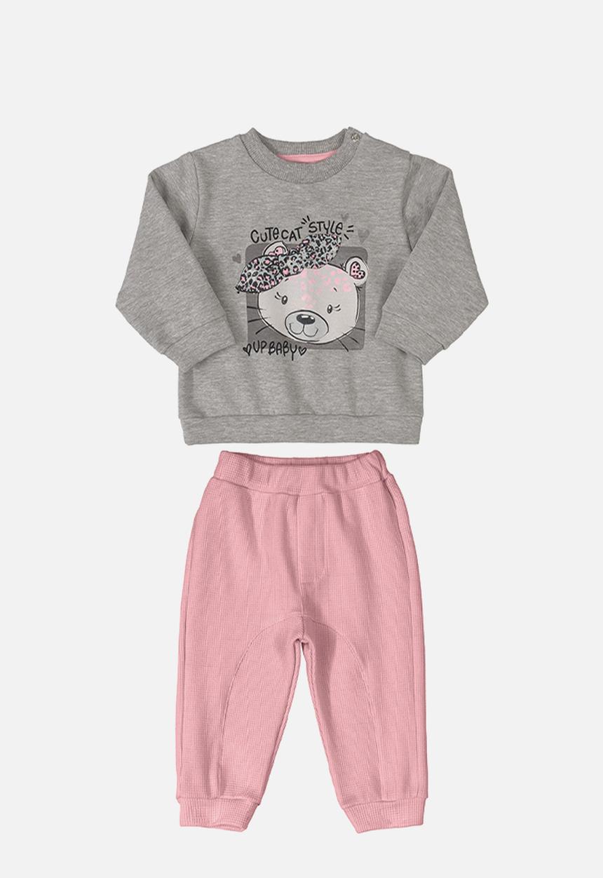 UP Baby - Girls sweatshirt and ribbed pants set - grey