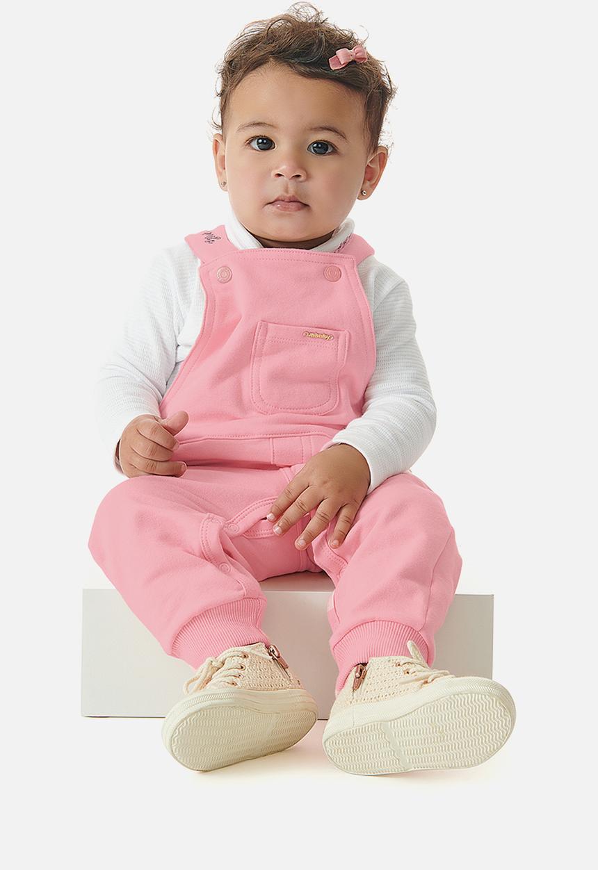 UP Baby - Girls dungaree & ribbed top set - pink