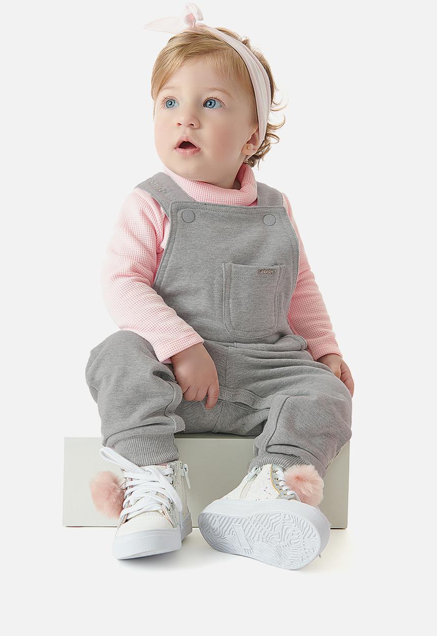 UP Baby - Girls dungaree & ribbed top set - grey