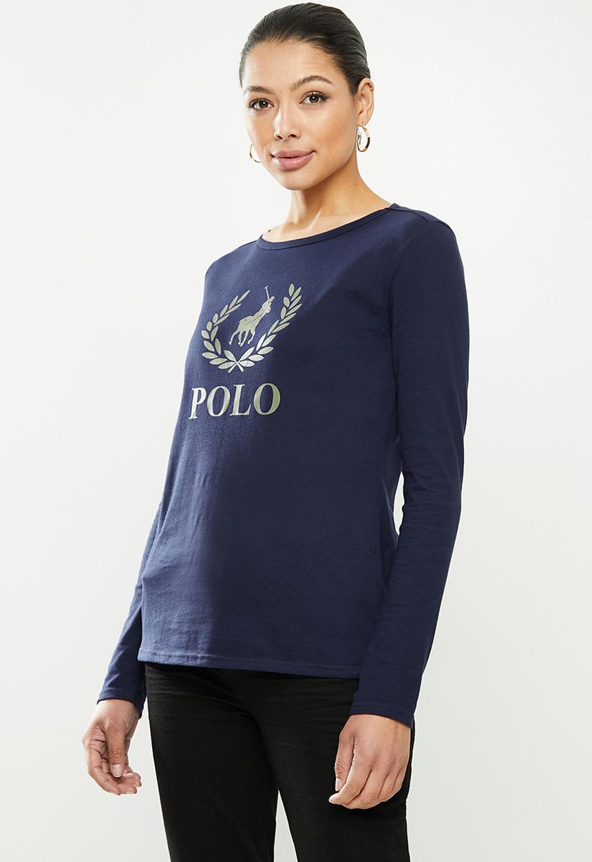 POLO - Tai long sleeve logo print t-shirt - navy