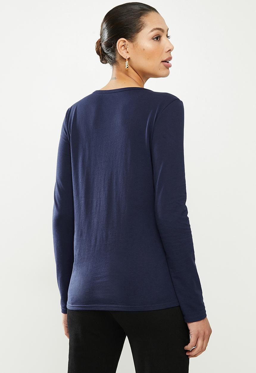 POLO - Tai long sleeve logo print t-shirt - navy