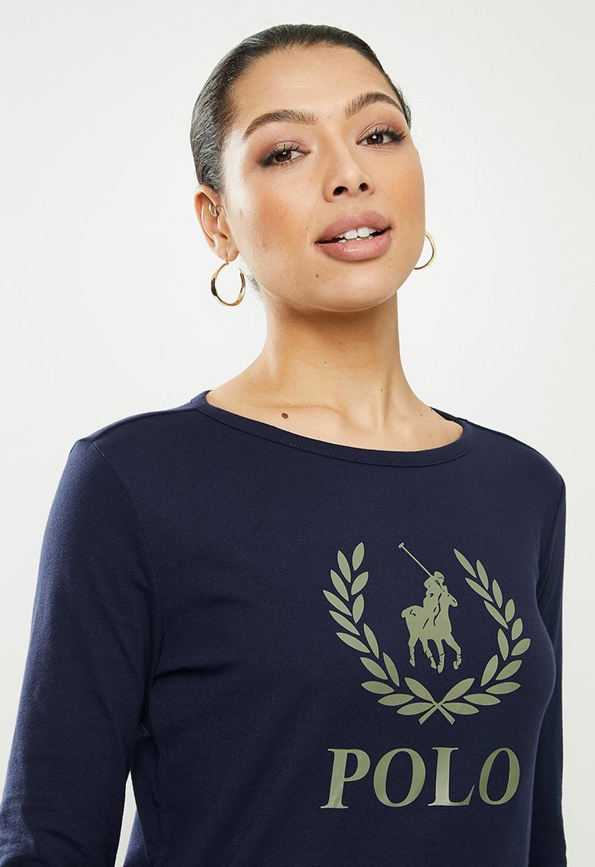 POLO - Tai long sleeve logo print t-shirt - navy