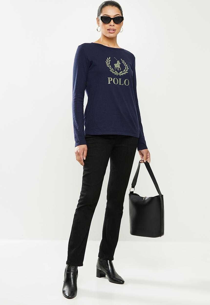 POLO - Tai long sleeve logo print t-shirt - navy
