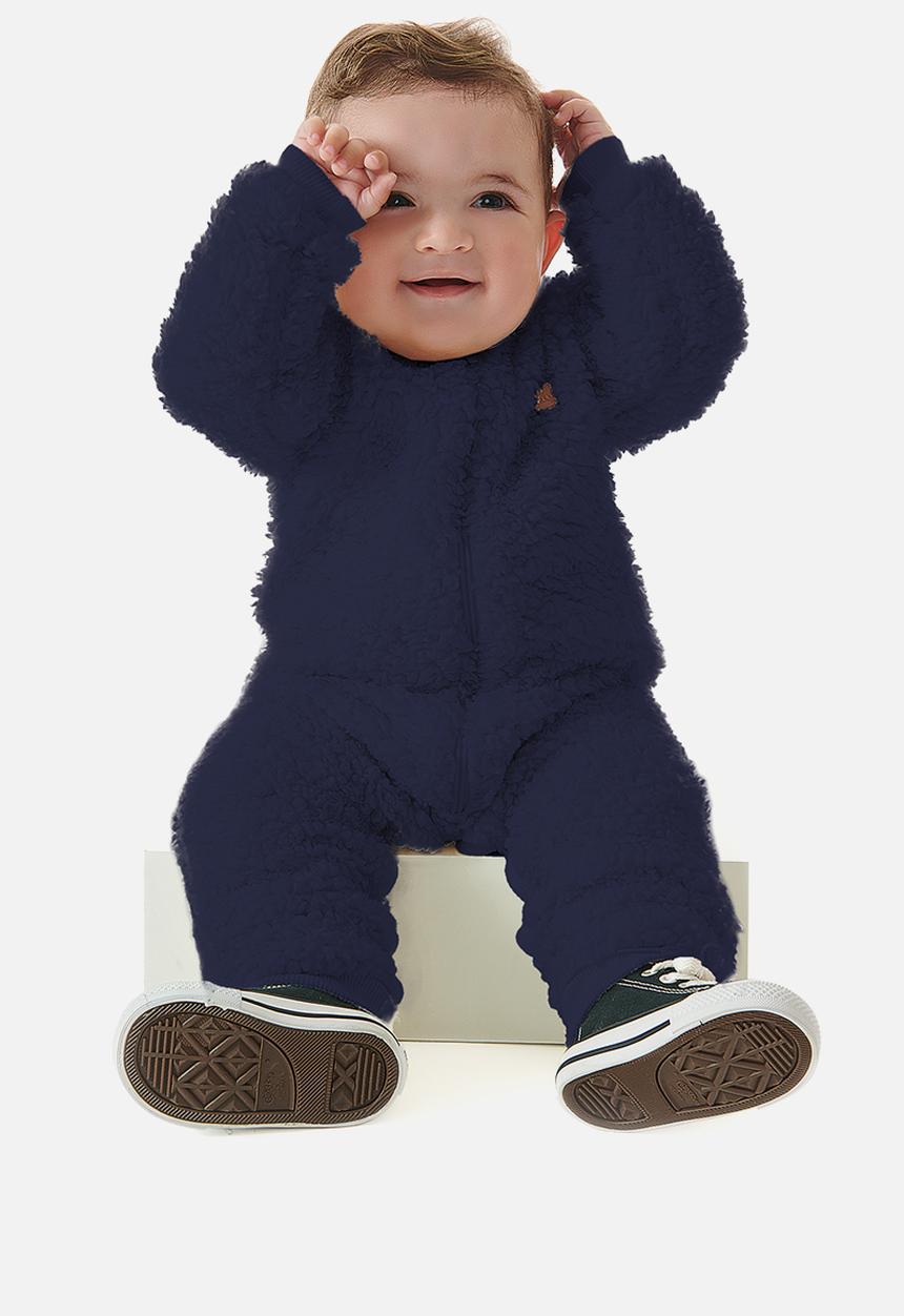 UP Baby - Boys faux fur onesie - dark blue