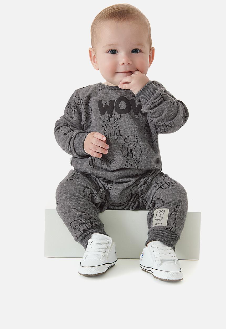 UP Baby - Boys wow romper - grey