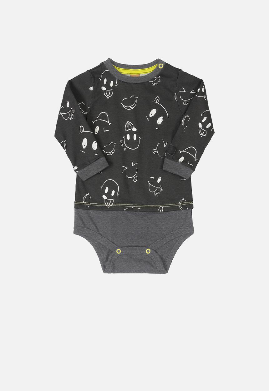 UP Baby - Boys smiley babygrow - black