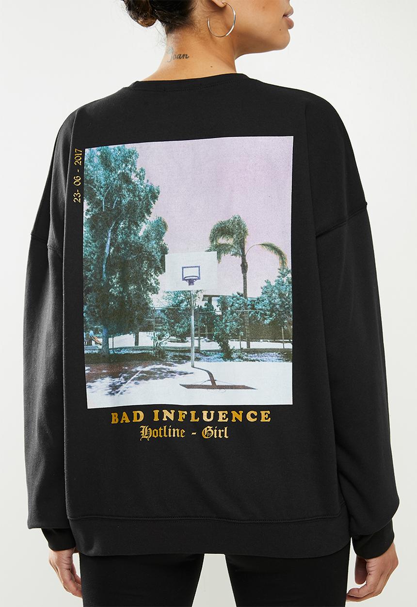 Missguided - Bad influence graphic sweatshirt - black