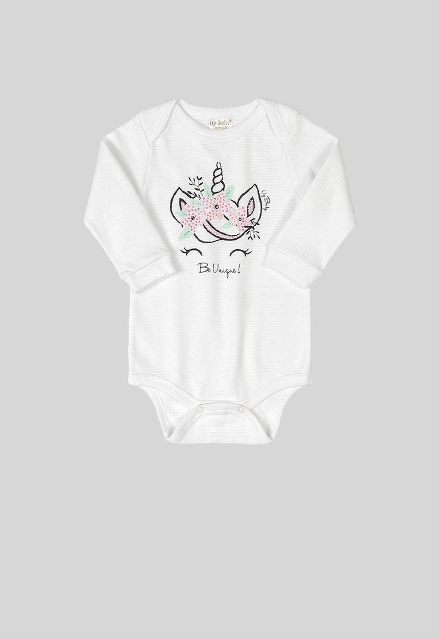 UP Baby - Girls bodysuit, printed pants & beanie set - white