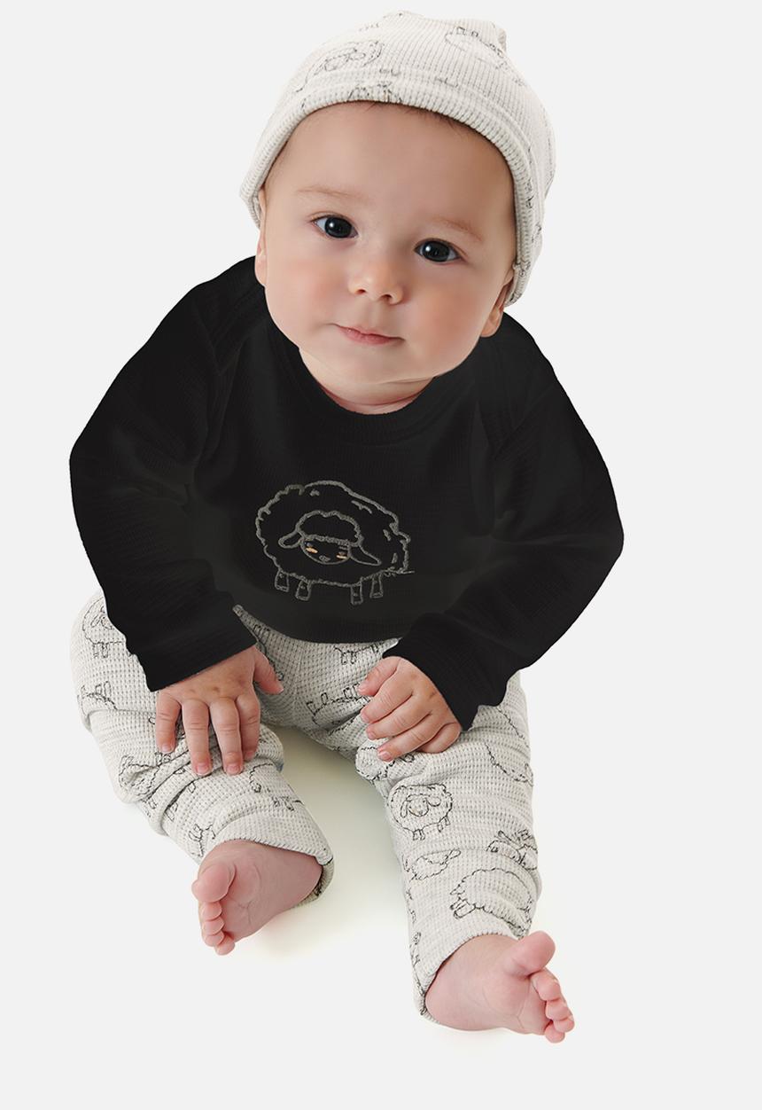 UP Baby - Baby boys ribbed bodysuit, pants & beanie set - black