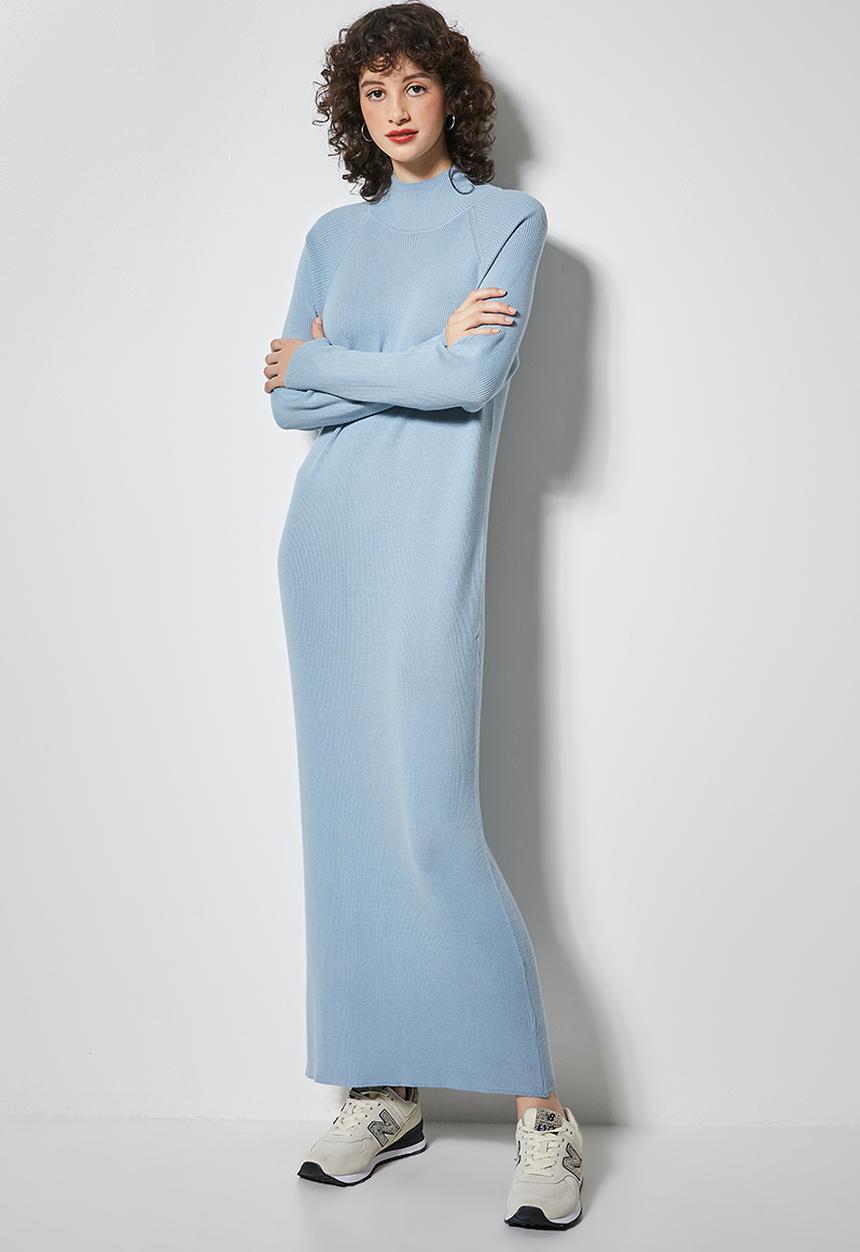 Superbalist - Organic cotton poloneck knitwear dress - light blue