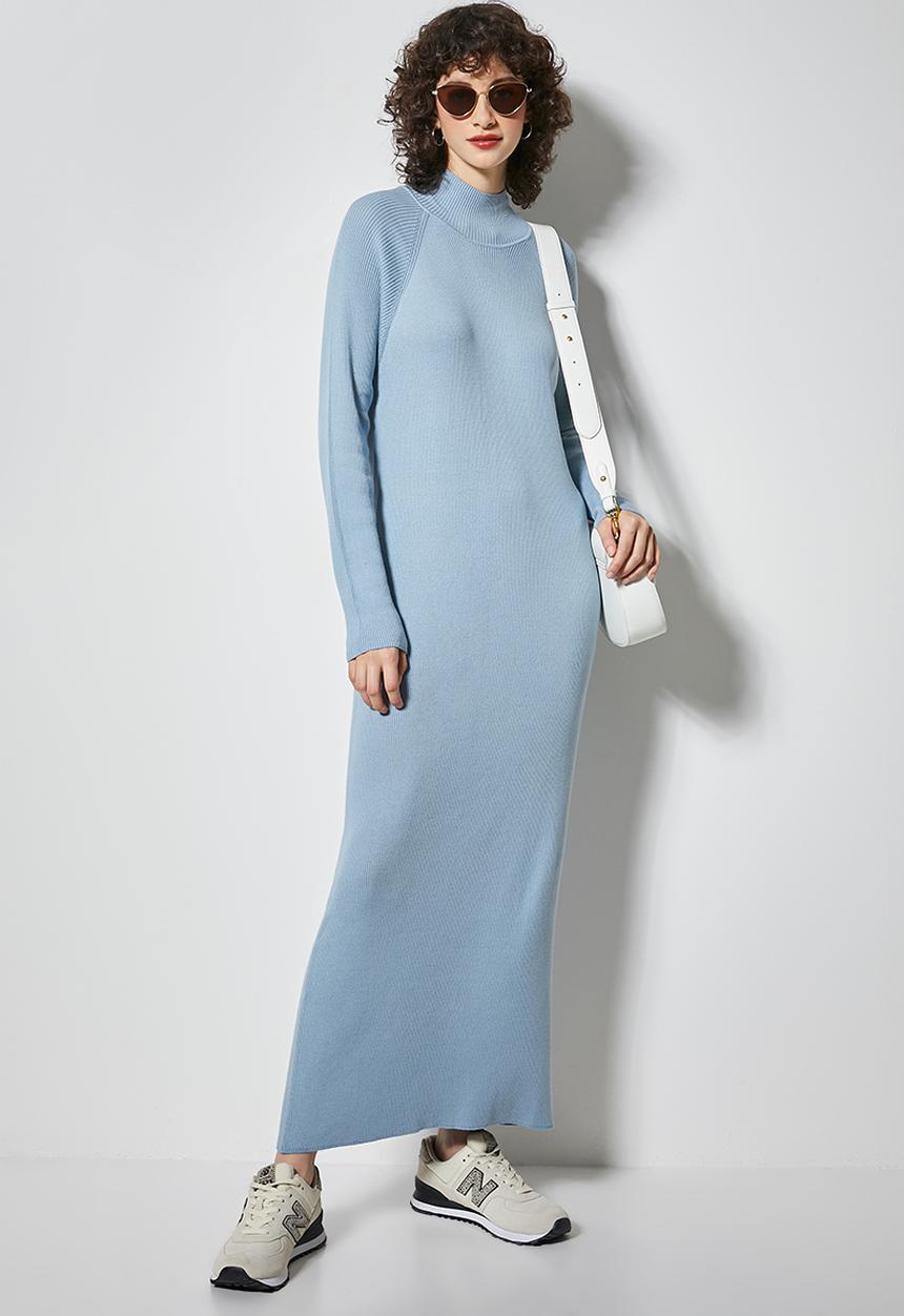 Superbalist - Organic cotton poloneck knitwear dress - light blue