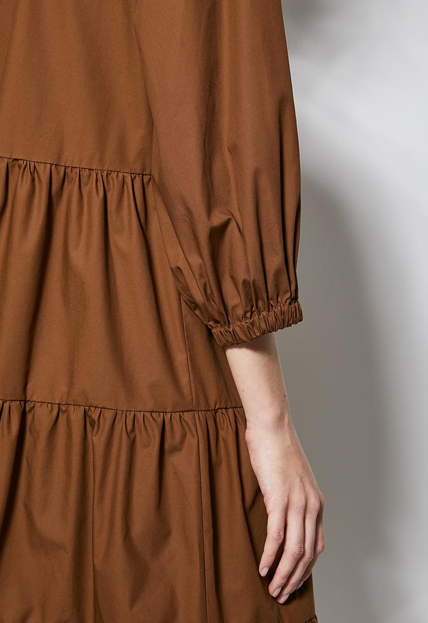 Superbalist - Poplin mandarin collar tiered dress - brown