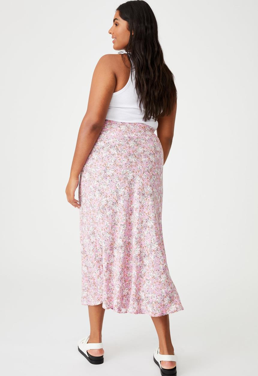Cotton On - Curve all day slip skirt - diane floral pink cherry blossom