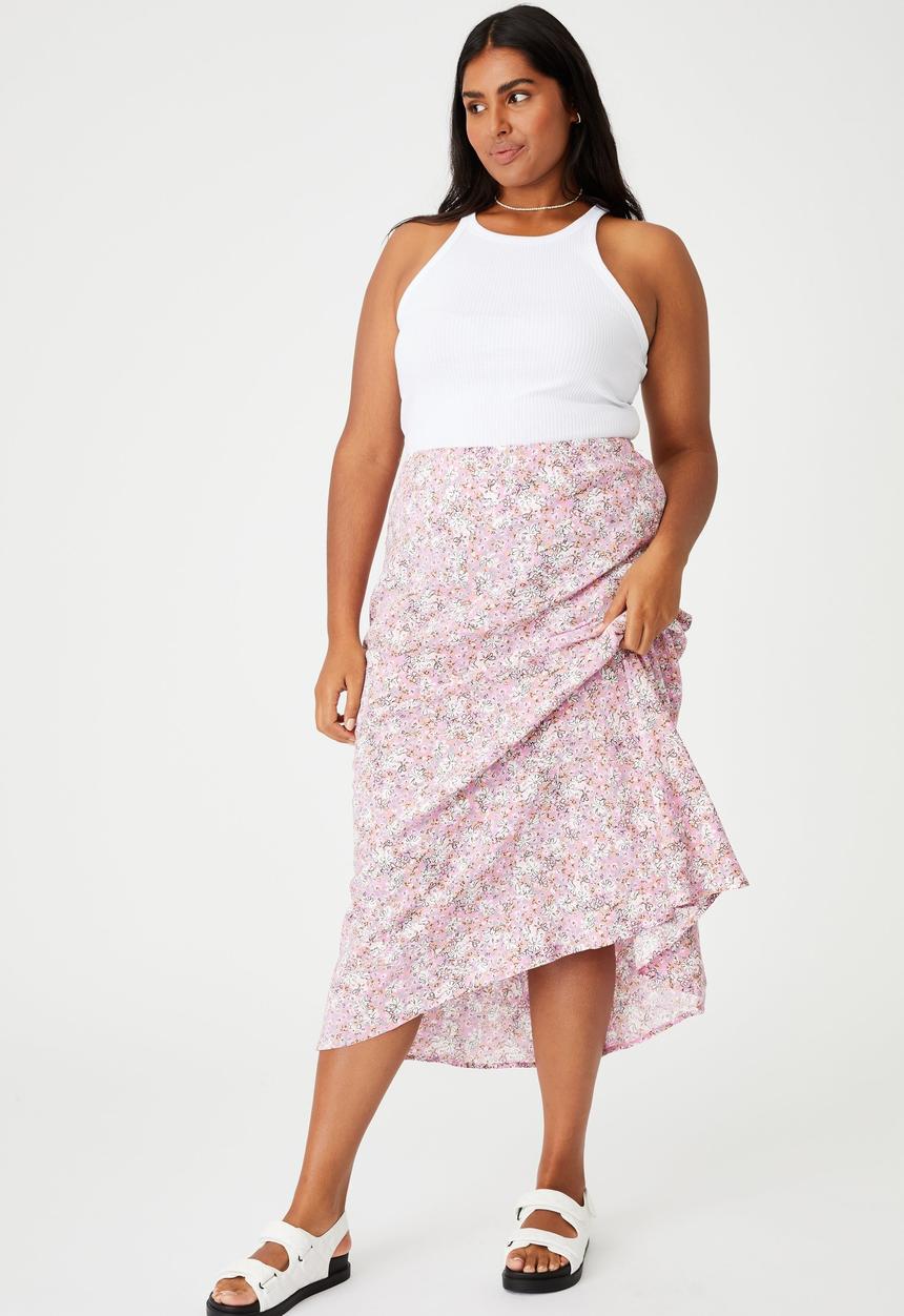 Cotton On - Curve all day slip skirt - diane floral pink cherry blossom