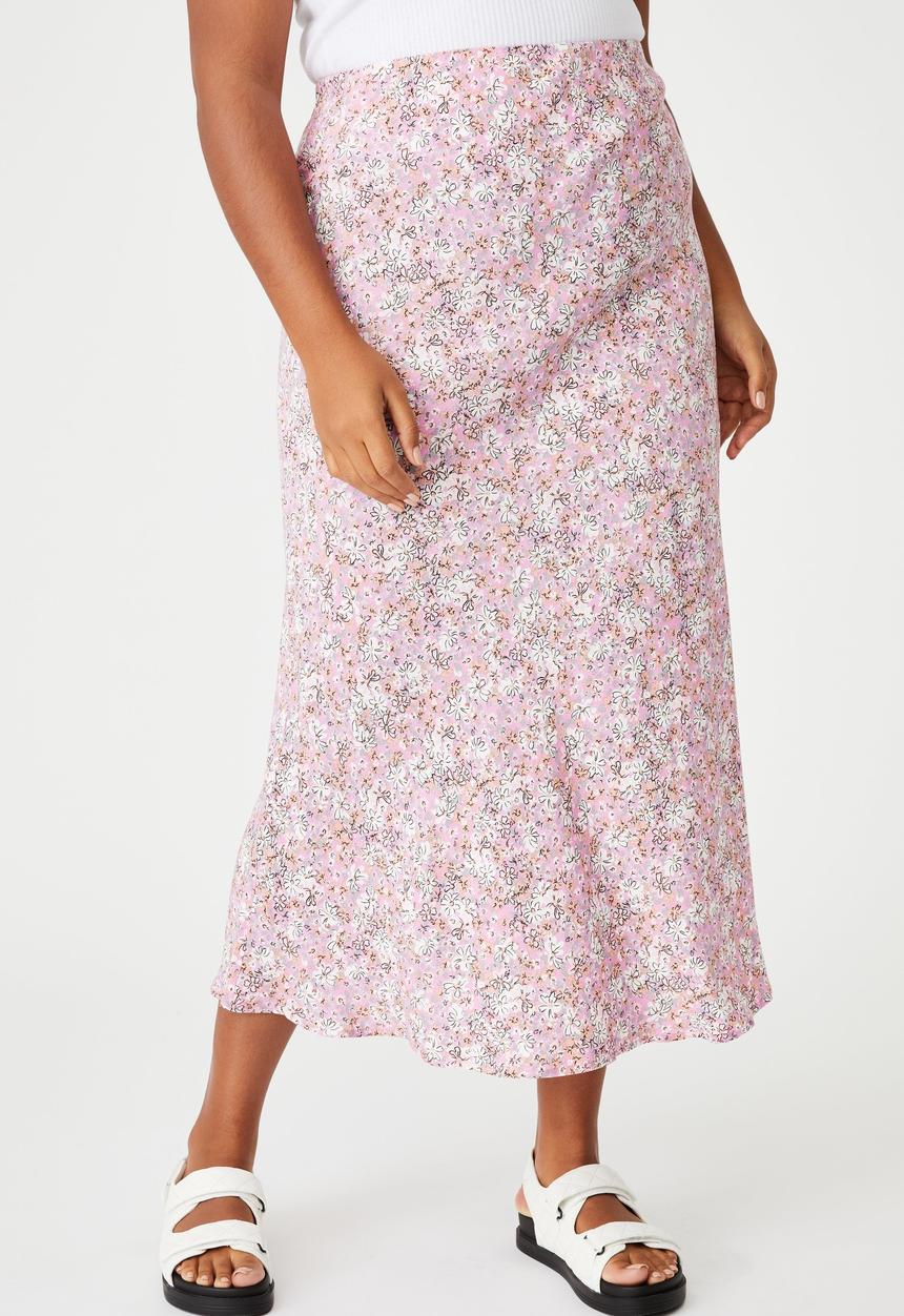 Cotton On - Curve all day slip skirt - diane floral pink cherry blossom