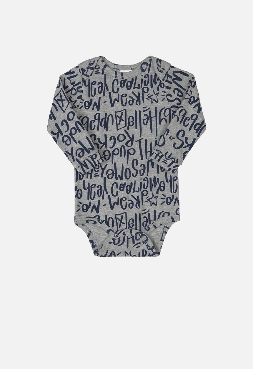 UP Baby - Baby boys printed long sleeve bodysuit - grey & navy