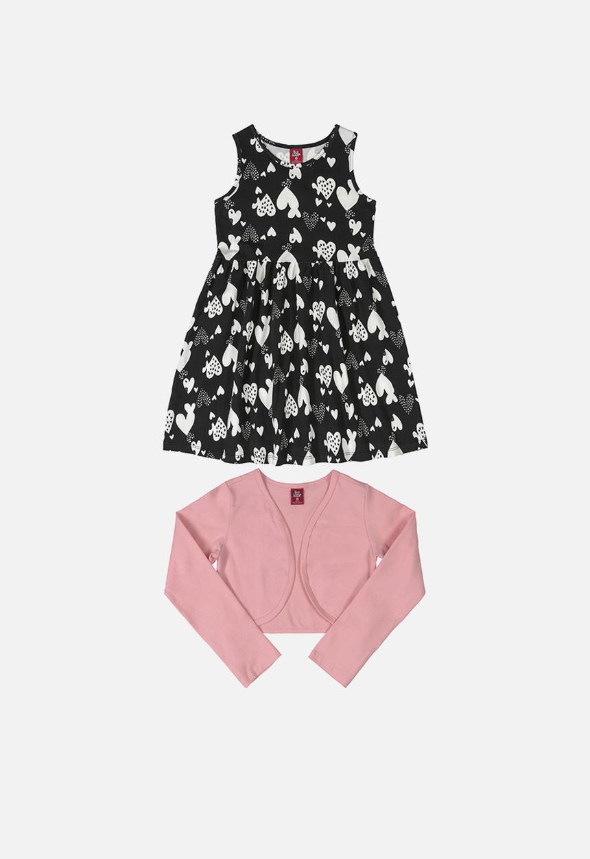 Bee Loop - Girls jersey dress & shrug set - black