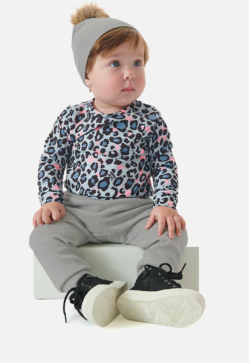UP Baby - Girls bodysuit, ribbed pants & beanie set - blue & grey 