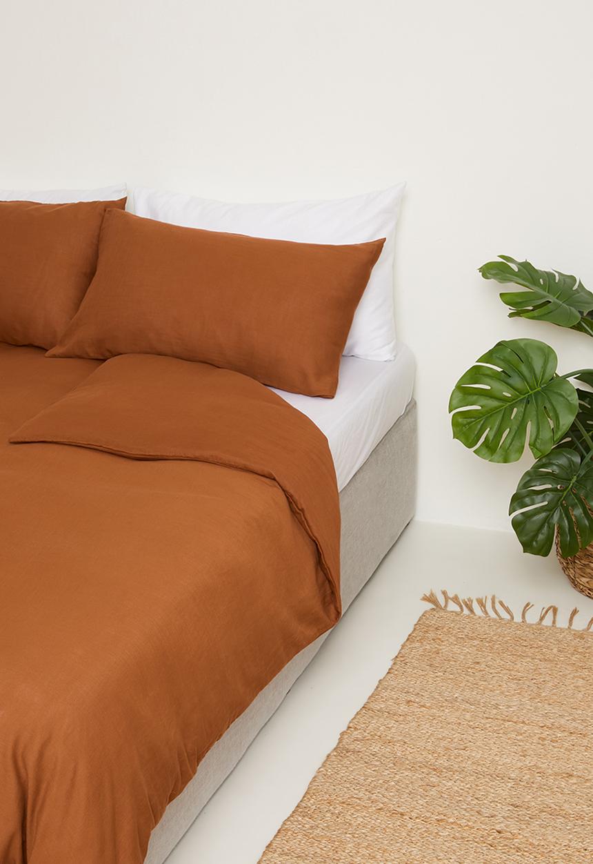 Sixth Floor - 100% Cotton pre-washed linen look duvet cover set - cinnamon