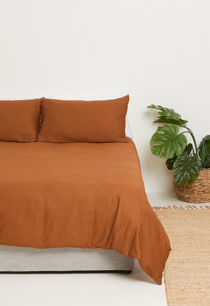 Sixth Floor - 100% Cotton pre-washed linen look duvet cover set - cinnamon