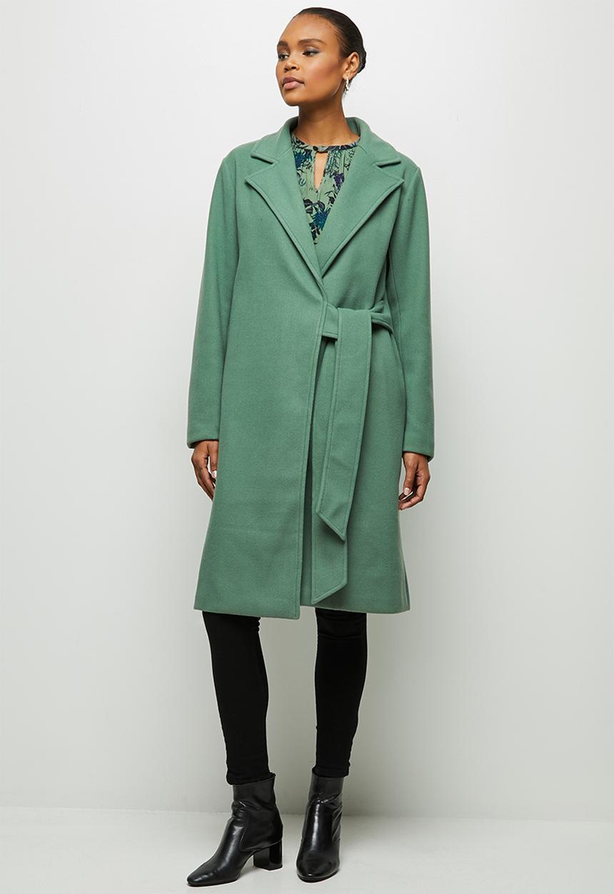 edit - Tie detail long coat - green