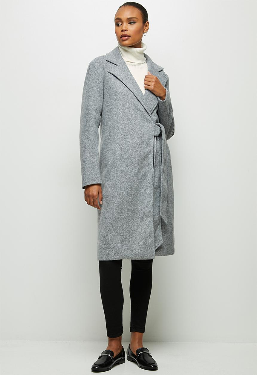 edit - Tie detail long coat - grey 