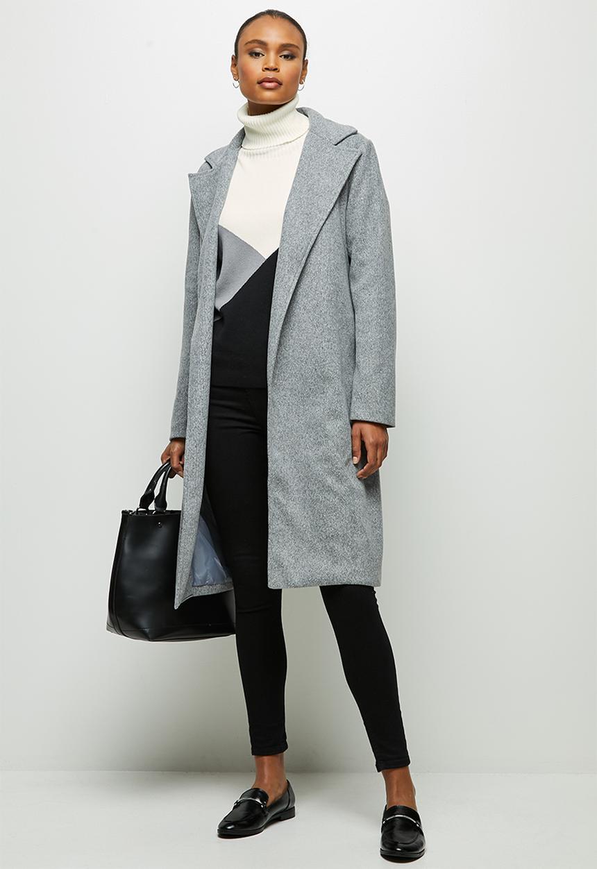 edit - Tie detail long coat - grey 