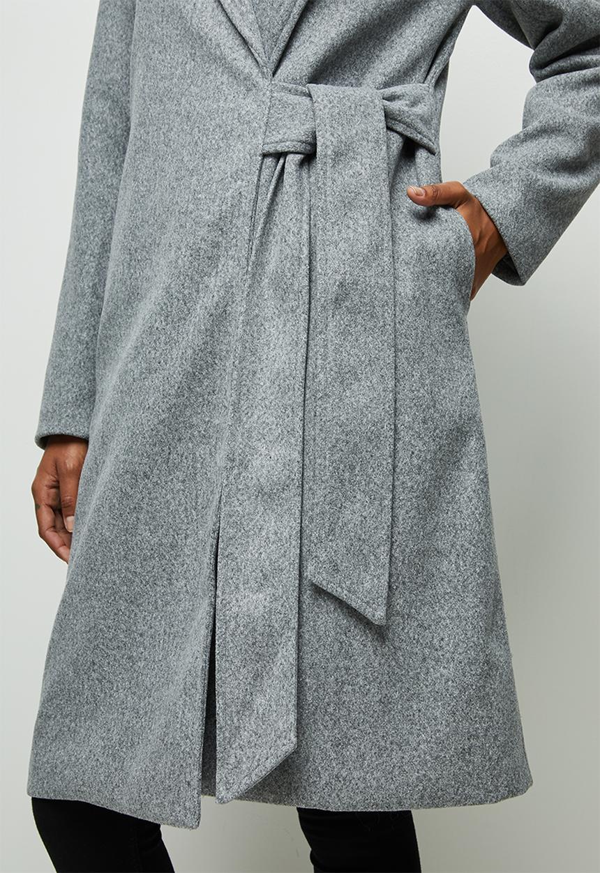 edit - Tie detail long coat - grey 