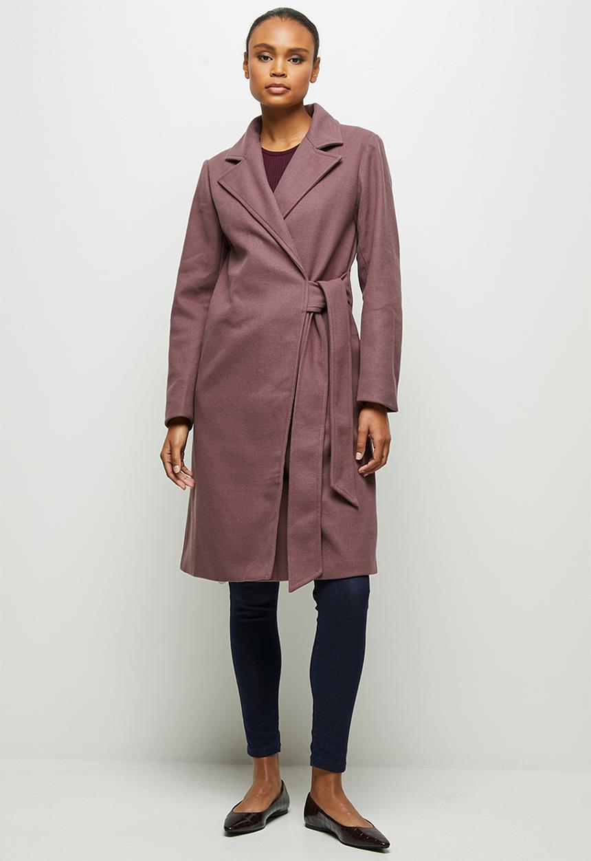 edit - Tie detail long coat - light burgundy 