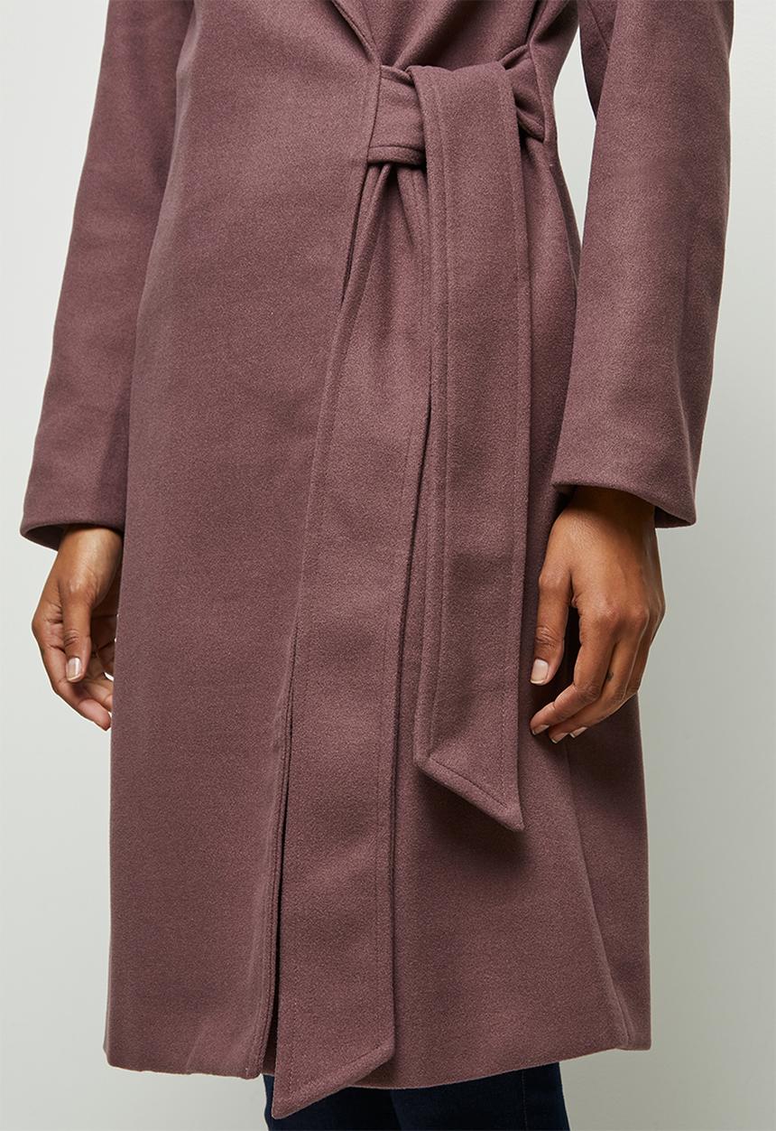edit - Tie detail long coat - light burgundy 