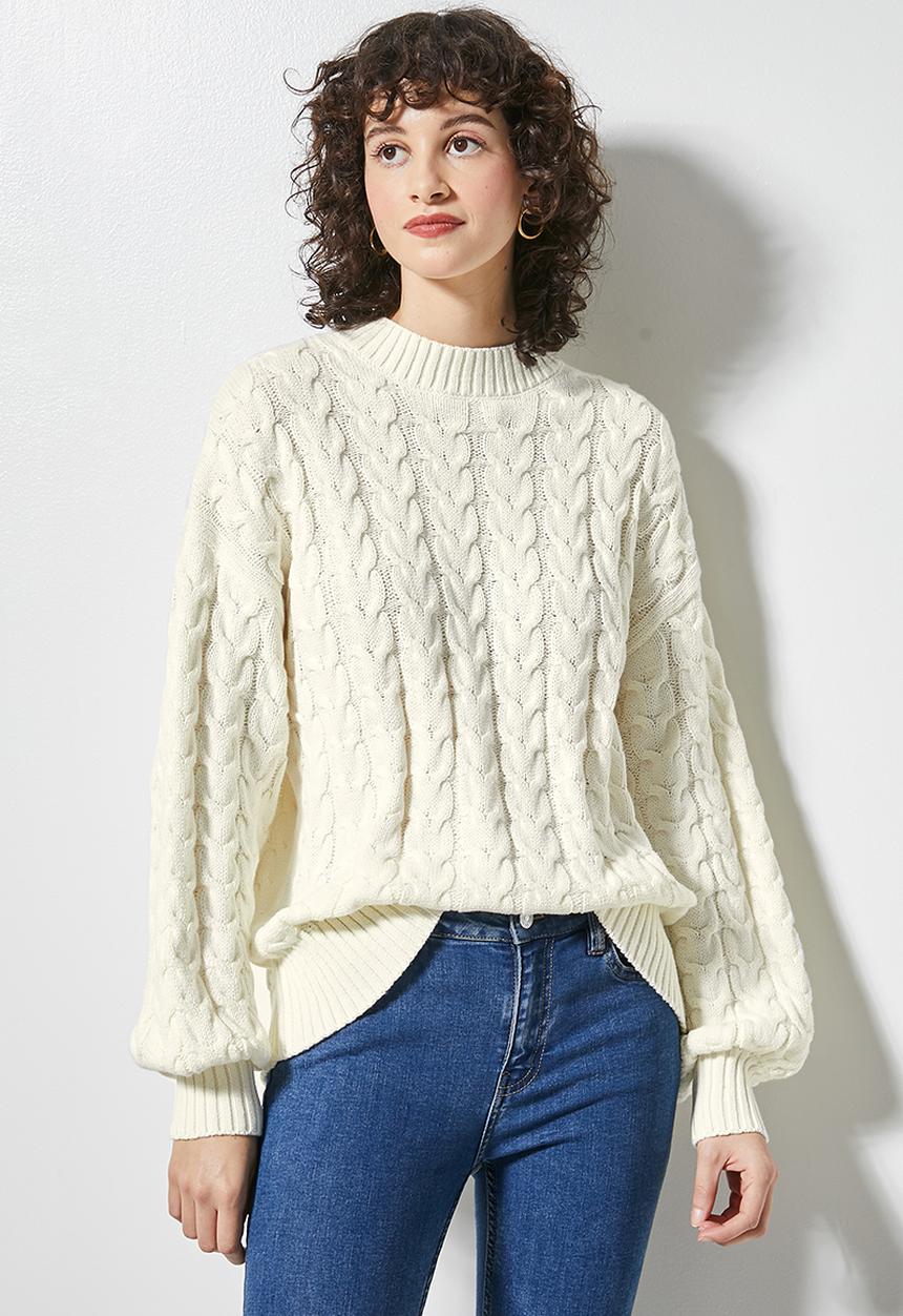 Superbalist - Cotton blend cable jumper - ice melange