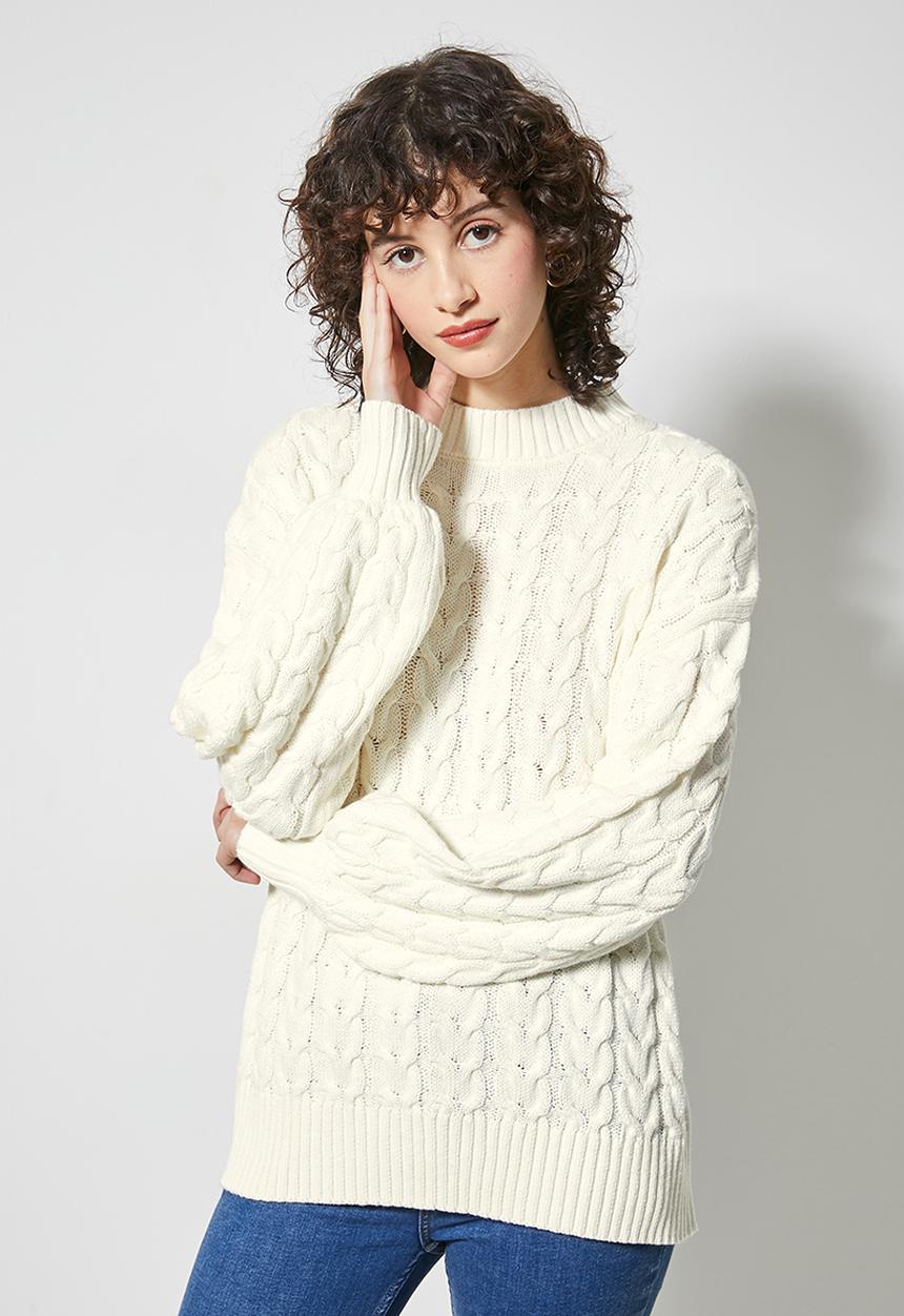Superbalist - Cotton blend cable jumper - ice melange