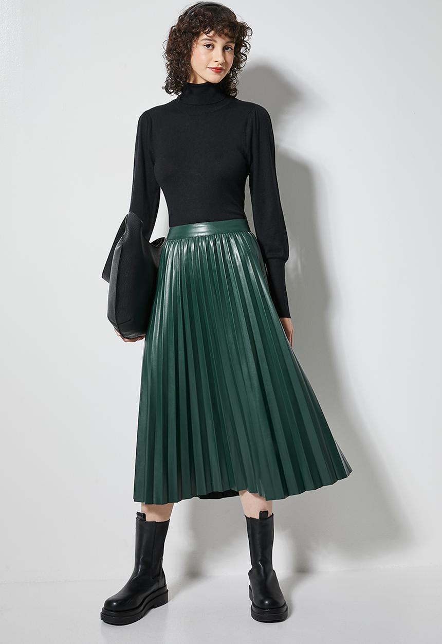 Superbalist - Pu pleated skirt - bottle green
